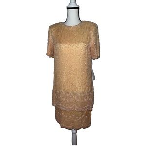 NWT Women's Flapper 100 % SILK Gatsby Sequin Short Sleeve Cocktail/BRIDAL Dress